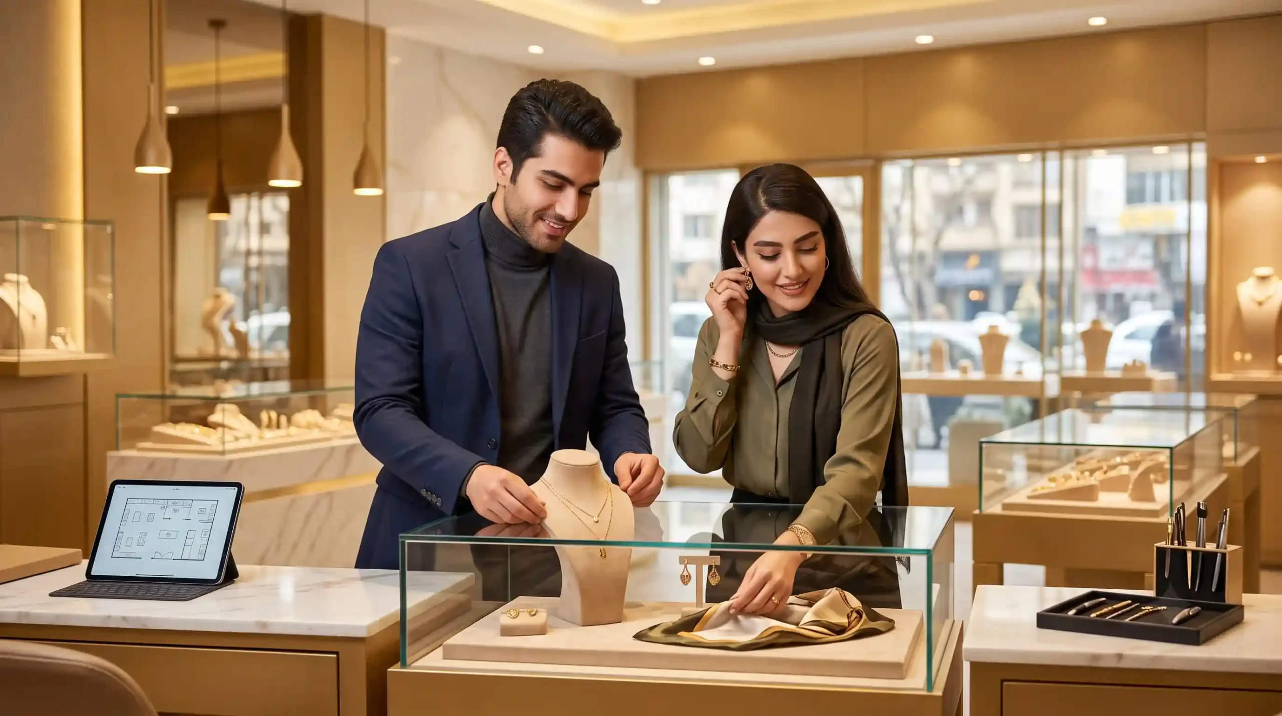 🏬 اصول ویترین‌داری، چیدمان و مدیریت مغازه طلافروشی